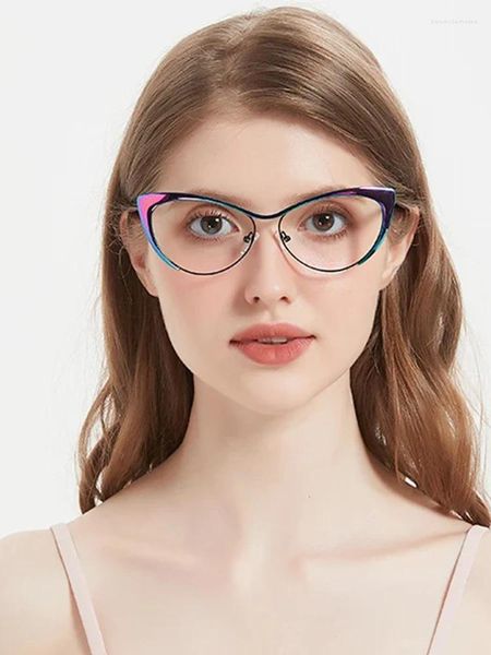 Óculos de sol óculos de leitura de filme azul para mulheres lentes de miopia com dioptrias óculos femininos de grandes dimensões quadro elegante menos óculos-3