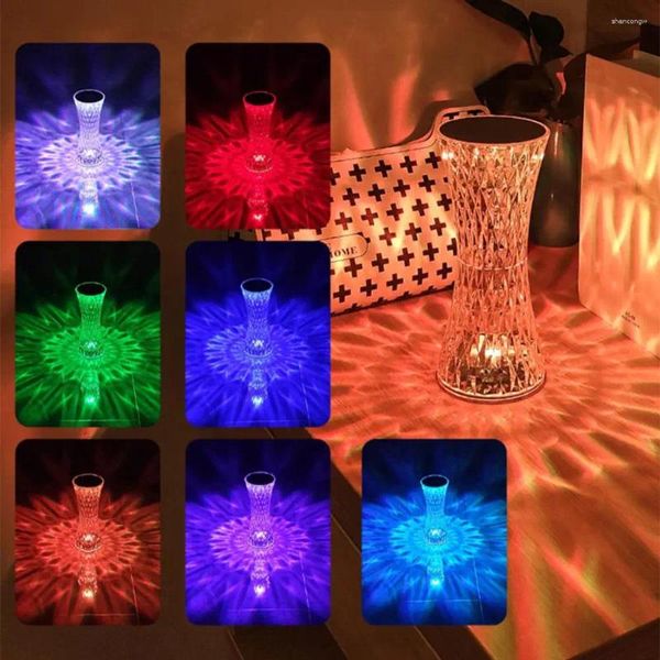 Luci notturne Lampada da tavolo a LED con diamanti in cristallo di colore 3/16 Luci notturne colorate per l'arredamento della camera Decorazione estetica della casa