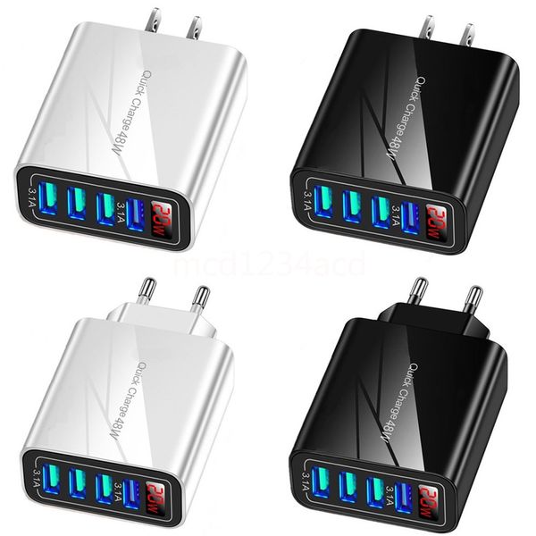 4 porte USB Display a LED Caricatore da muro da viaggio CA per casa UE Caricabatterie adattatore di alimentazione automatica da 20 W per Iphone x 14 12 13 Pro max Samsung Sony M1