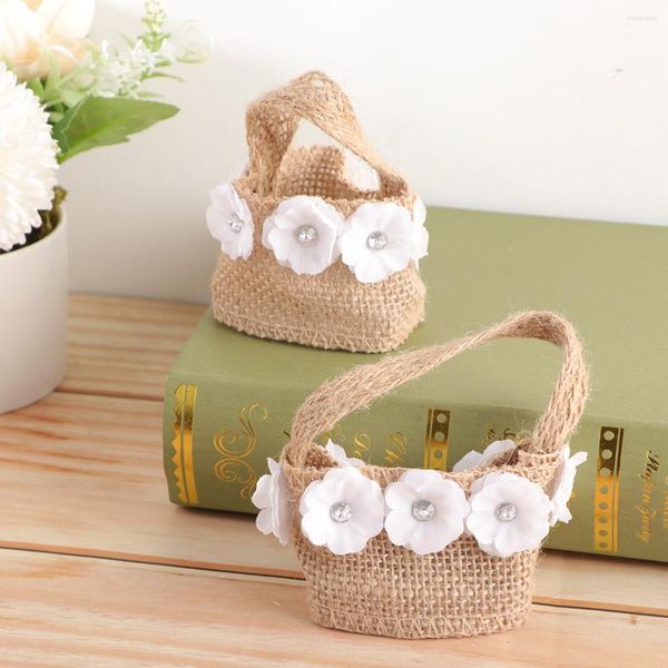 Hediye sargısı 4 adet beyaz dokuma depolama sepeti nedime flowerpot bowknot rustik vintage düğün çocuğu