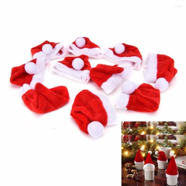 Noel Süslemeleri 10 PCS Şarap Şişesi Kapağı Noel Baba Şapkalar Dekor Çanta Yemeği Partisi Masa Dekorasyonu Noel Süsleri Tedarik Satış