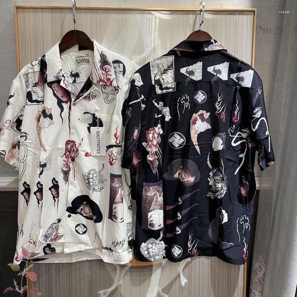 Мужские повседневные рубашки Ghost Night Tour Wacko Maria Vintage Flower Shirt Men Женщины высококачественные однодневные судно