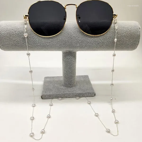 Montature per occhiali da sole Catena per occhiali Catena di perle Metallo placcato Anelli in silicone Accessorio Maschera Corda per appendere Cuore