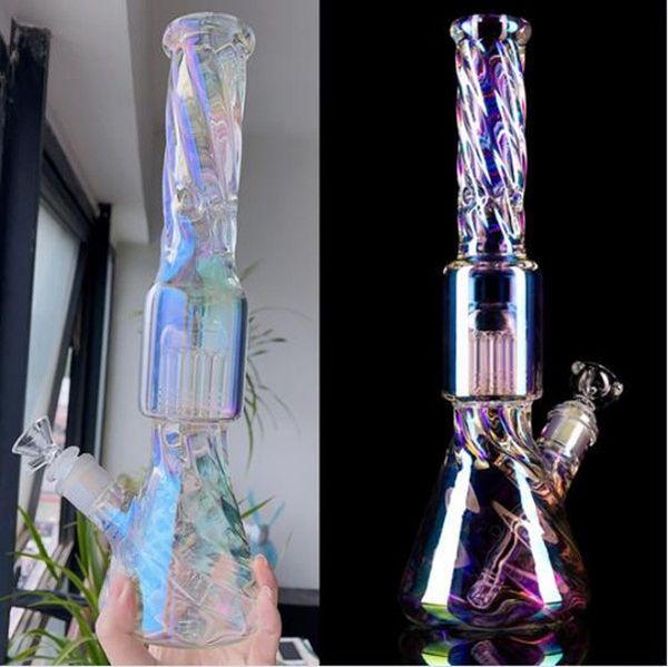 Einzigartige Glasbongs, Wasserpfeifen, Wasserpfeifen, Bubbler, Regenbogenglas-Wasserbongs, Branch Recycler, Dab Rig, 14 mm Schüssel