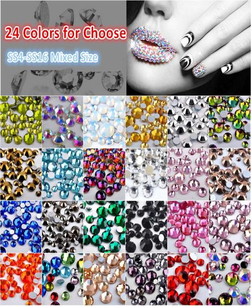 24 colori SS4SS16 strass per unghie misti glitter diamante 3D sfaccettatura posteriore strass unghie acriliche gemme di cristallo decorazione3182356