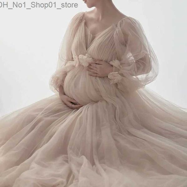Платья для беременных Платья для беременных для фотосессии с длинным рукавом из тюля с цветочным принтом Макси-платье Платье для беременных женщин Фотография Беременность Стрельба Платье Q231102