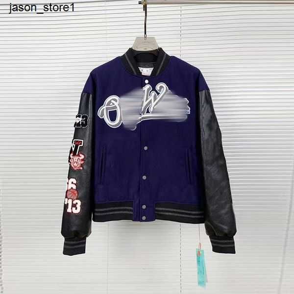 Offs Beyaz Erkek Ceketleri Erkek Tasarımcı Kapalı Windbreaker Varsity Vintage Gevşek Uzun Beyzbol Hip Hop 7 3slo