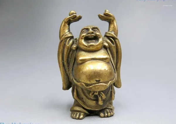 Dekorative Figuren, China-Messingskulptur, geschnitzte Kupfer-Feng-Shui-Glücksperle, Happy-Buddha-Statue