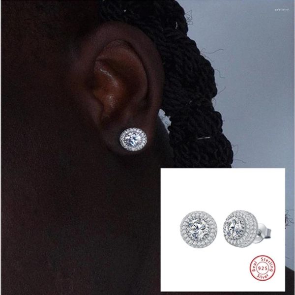 Orecchini a bottone di lusso in argento sterling massiccio 925 con diamanti rotondi in carbonio scintillante per uomo donna gioielleria raffinata per feste punk hiphop