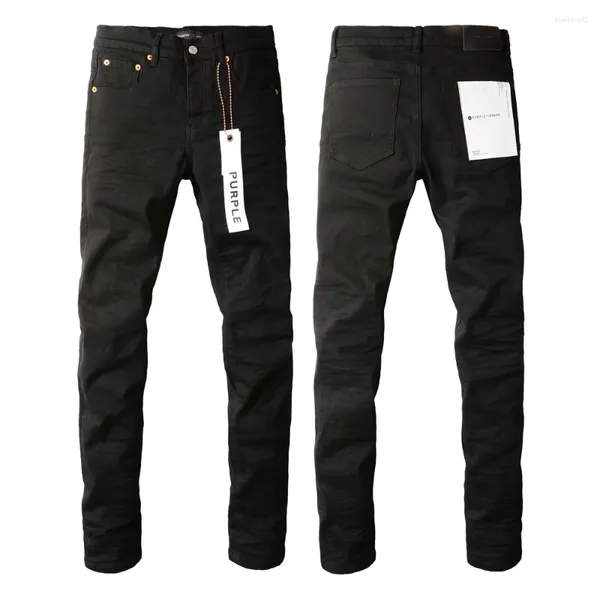 Jeans masculinos 2023 marca roxa sólida streetwear moda preto denim magro estiramento