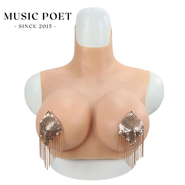 Forma de mama MÚSICA POETA Formas de mama de silicone falso Meio corpo Peitos enormes B/C/D/E/F/G/H Cup Transgênero Drag Queen Shemale Crossdress para homens 231101