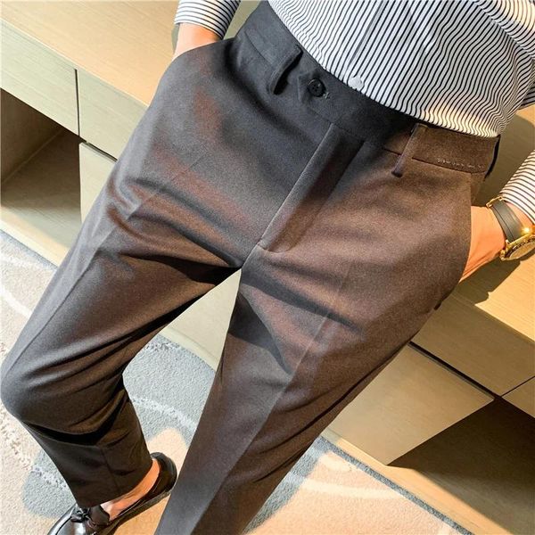 Erkek Suit 2024 Sonbahar Kış Kalın Yün Pantolon Moda Günlük İş Elbise İnce Fit Office Sosyal Pantolon Pantalon Homme