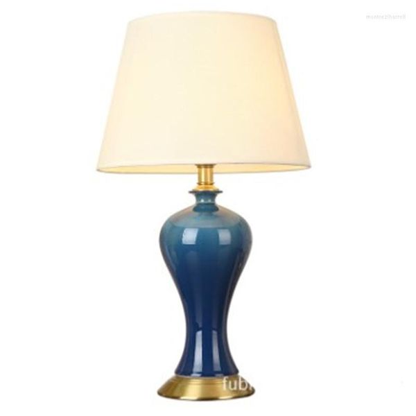 Lâmpadas de mesa Americano moderno azul cerâmico Dimmer Bed Romer Estudar Moda simples Mesa de porcelana Reading Night Light 190101