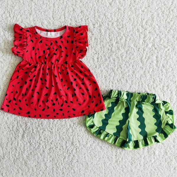 Set di abbigliamento Vestiti per neonati Anguria Ragazze carine Boutique estiva Pantaloncini con maniche svolazzanti per bambini Vestito da bambino