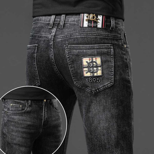 Jeans da uomo firmati di lusso Marchio autunno e inverno denim spesso B elastico da uomo slim fit piccolo tubo dritto Pantaloni versatili giovanili di fascia alta alla moda europei