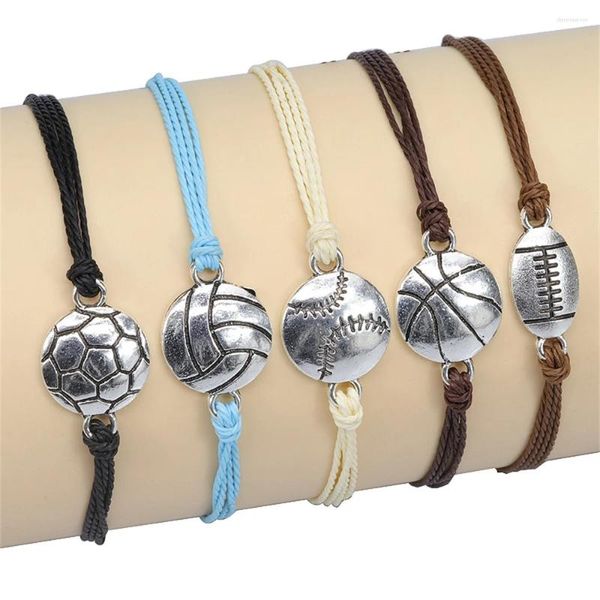 Bracciale rigido stile sportivo regolabile con cordino in cera per donna, uomo, calcio, baseball, pallacanestro, corda intrecciata