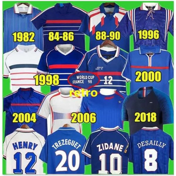 Qqq8 1982 86 Francia Retro Zidane Henry Maglia da calcio Ribery 1996 1998 Vieira Maglia da calcio Makelele 2000 2002 Djorkaeff 2004 2006 Petit