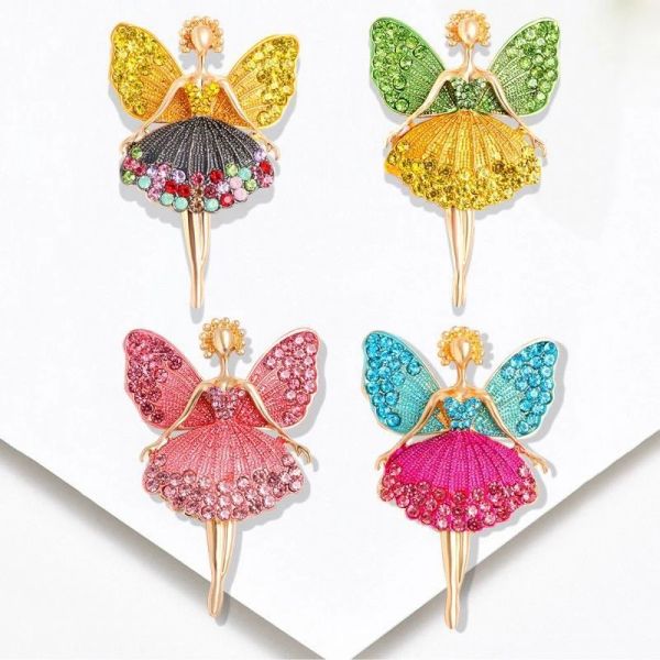 Broches para meninas de dança de fadas, broches para mulheres, asas de strass brilhantes, dançarina, balé, menina, lapela, acessórios, joias de festa de casamento