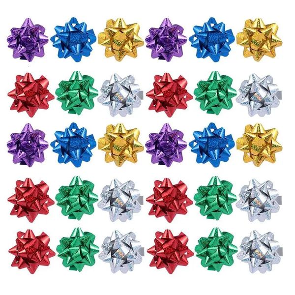 Andere Event-Party-Zubehör, 100 Stück, reflektierende Geschenkschleifen, selbstklebende Geschenkpapierschleifen, Weihnachtsbaum-Hängeanhänger, dekorative Verzierung, gemischte Farben, 231102