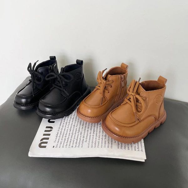 Botas tamanho 16-25 meninas couro outono e inverno algodão curto bebê sola macia sapatos infantis