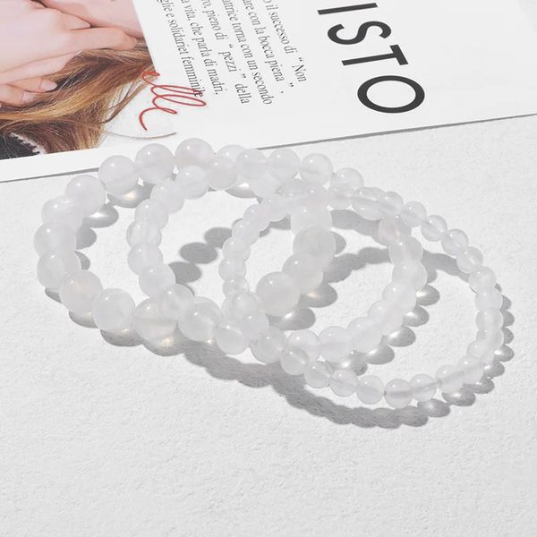 Braccialetti con ciondoli Bracciale in selenite in gesso naturale al 100% 6810 mm Rotondo bianco fine AAA Perle di pietra Minerale Cat Eye Yoga Balance Jewelry 231101