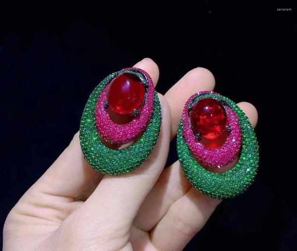 Серьги-гвоздики, разноцветные зеленые и красные смешанные серьги из стерлингового серебра 925 пробы с кубическим цирконом, изысканные женские украшения