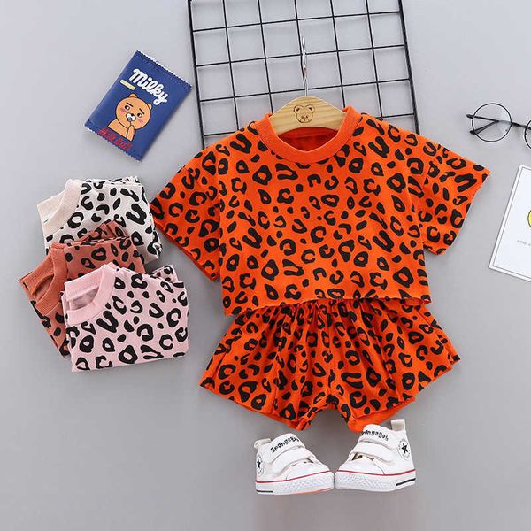 Meninos meninas meninas estampas de leopardo algodão infantil camisetas conjuntos de roupas de bebê recém-nascido infantil esportes 2pcs conjuntos