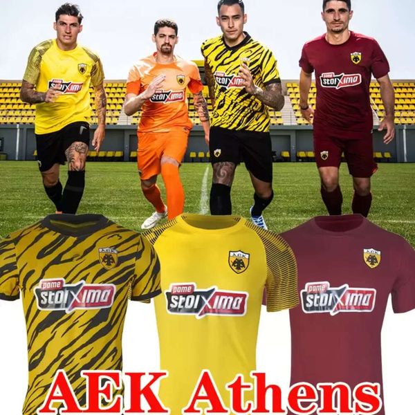 Qqq8 22 23 Athen Araujo AEK Fc Fußballtrikots Garcia Zuber 2023 Foolball-Shirt N. Amrabat Gelb Schwarz Heim Auswärts K. Ansarifard Trikot