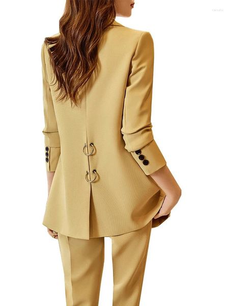 Calças femininas de duas peças moda preto amarelo branco mulheres pant terno manga longa único breasted jaqueta blazer e calças senhoras casual 2 conjunto