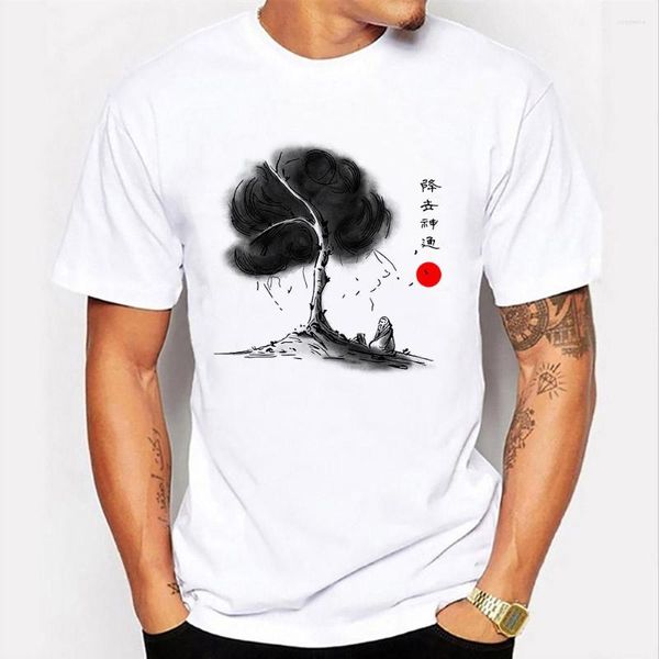 Camisetas masculinas para homens de verão de manga curta algodão Hip Hop Harajuku Pintura de tinta em estilo chinês impressão Única legal