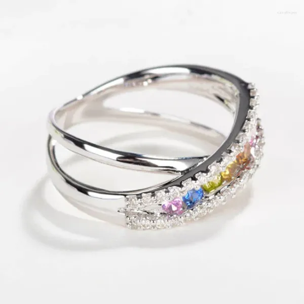 Fedi nuziali CAOSHI Anello con zirconi luminosi Fascia femminile Accessori per dita incrociate per anniversari di gioielli di design di moda di fidanzamento