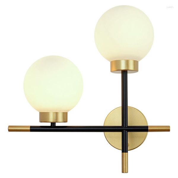 Wandleuchte Modern Cross Schmiedeeisensockel mit Milchglaskugel E27 LED-Montagelampen für Schlafzimmer Nachttisch