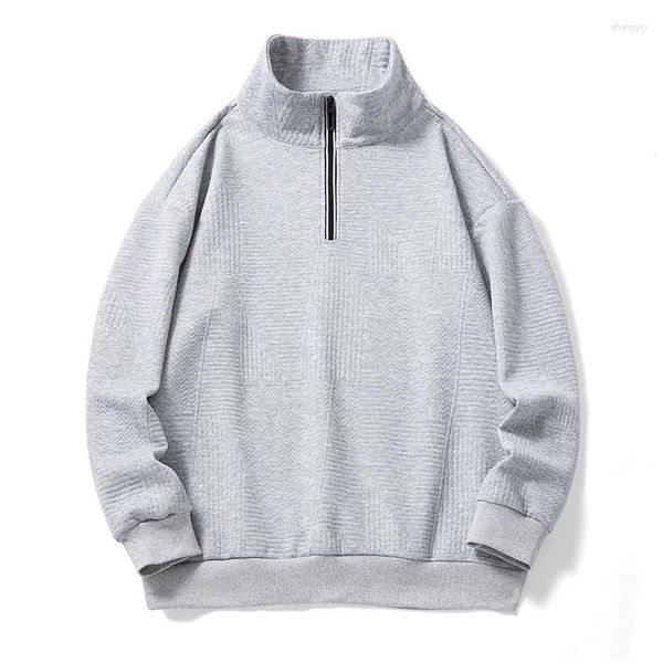 Erkek Hoodies Sonbahar Uzun Kollu Sweatshirt gevşek düz renkli kazak Kore tarzı gündelik fermuar standı yaka