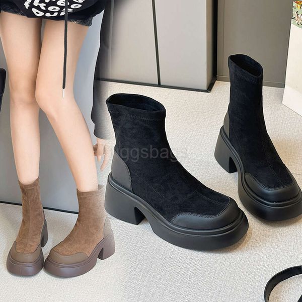 Miui couro outono/inverno botas de cowboy 2023 sapato ocidental alça de salto alto sola grossa botas curtas elevadas meia manga martin botas crianças nt2q