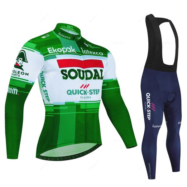 Radfahren Jersey Sets Soudal Quick Step Fluoreszierende Farbe Frühling Herbst Set Langarm Fahrrad Kleidung Trägerhose Ciclismo Kleidung 231102