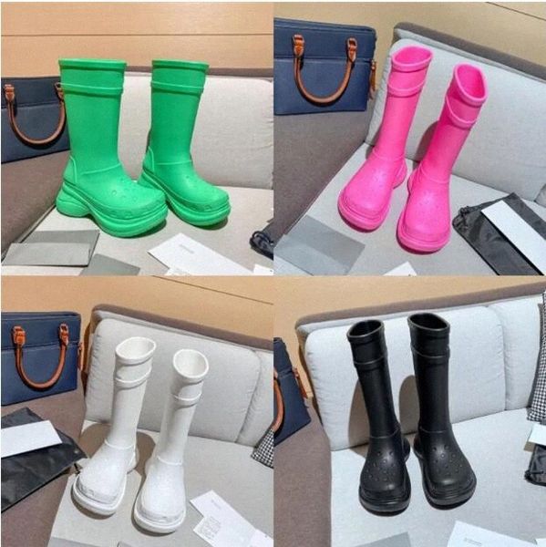 Balens Ciaga Cro CS Boots Rainboots Yağmur Yarı Pembe Siyah Yeşil Boyut 35-45 Erkek Kadın 89ea#