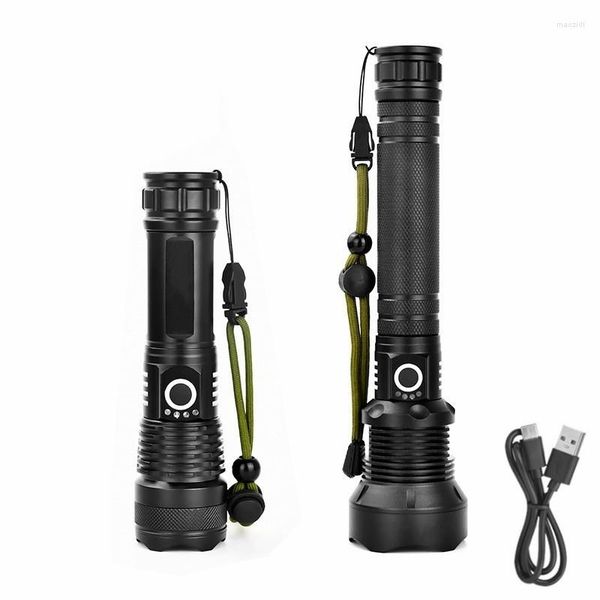 Taschenlampen Taschenlampen USB wiederaufladbare P50 P90 LED Taschenlampe Super Bright Zoom Tactical 18650 oder 26650 Battery Camp Lamp