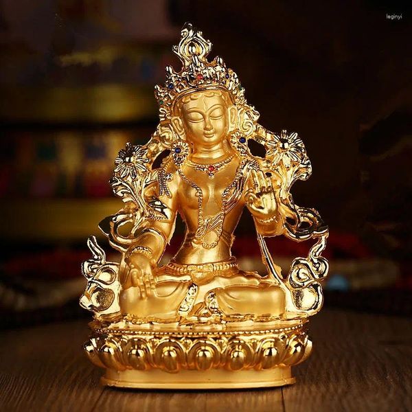 Figurine decorative Efficace Tara verde Tranic Doratura 14 cm Oro Buddha Lega di metallo Fornitori buddisti Casa / Ufficio Decora statua