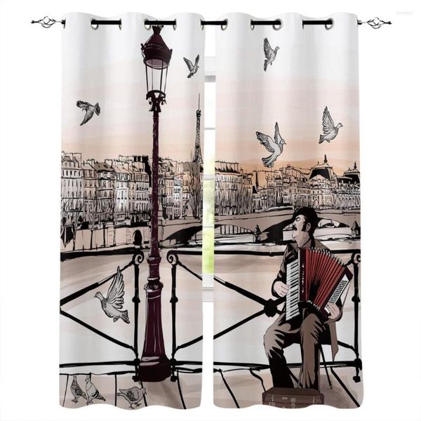 Cortina acordeionista Art Bridge Paris Pigeon France Curtains for Windows Drapes Blinds Imprimir sala de estar decoração de casa