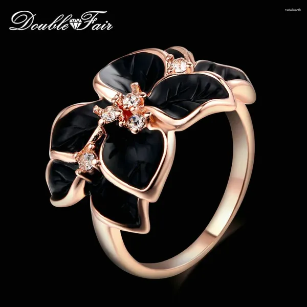 Anéis de cluster Dupla marca justa folha romântica preto gotejamento anel de óleo rosa cor de ouro vintage moda jóias para mulheres dfr678 dfr679