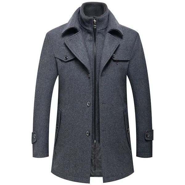 Herren Wollmischungen Winter Herren Slim Fit Trenchcoats Mode Mittlere Lange Oberbekleidung Herren Doppelkragen Reißverschluss Einfarbig Lässige Wolle 231102