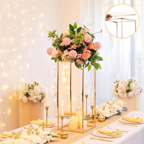 Decoração de festa Gold Frame Backdrop Stand Retangular Metal Flower Rack Vases para peças centrais de casamento com decoração de aniversário do painel de acrílico