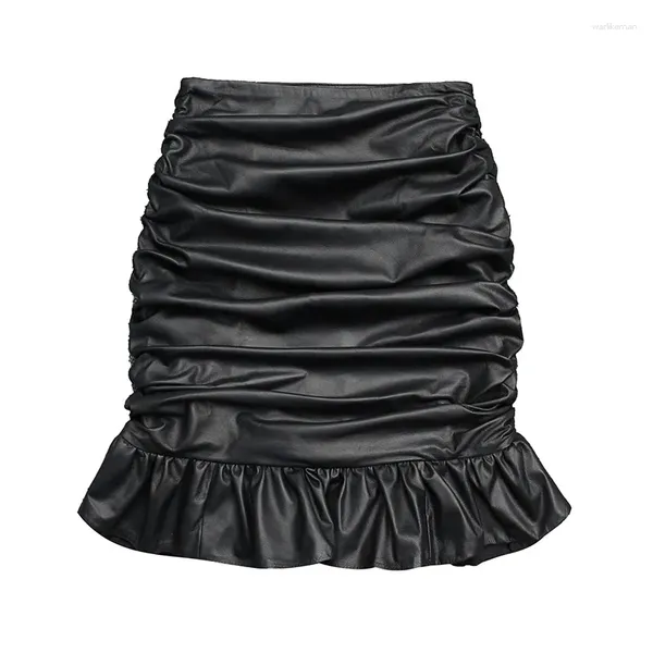 Röcke Mode Schwarz Für Frauen 2023 Echtes Leder Kurzen Rock Hohe Taille Mini Dame Herbst TF8517