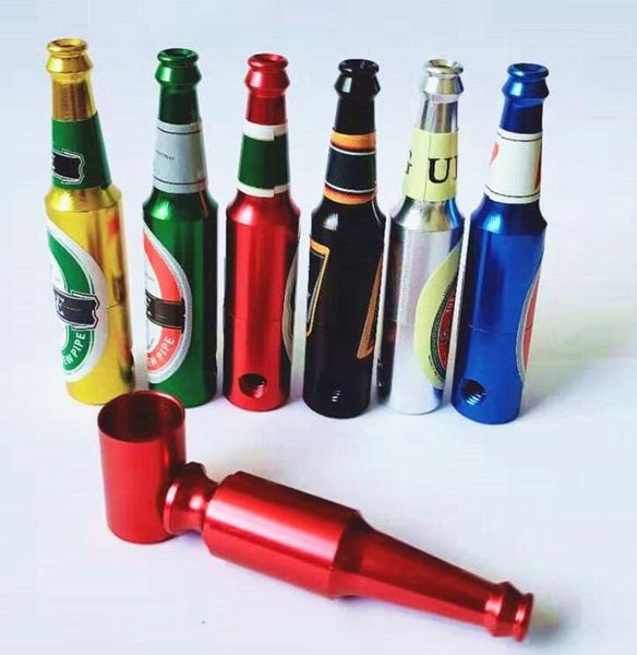 Bottiglie di birra Stile Metallo Pipa da fumo Erba Tabacco Popolare Fumo portatile Pipa per sigaretta a mano 69 * 14mm 83 * 17mm