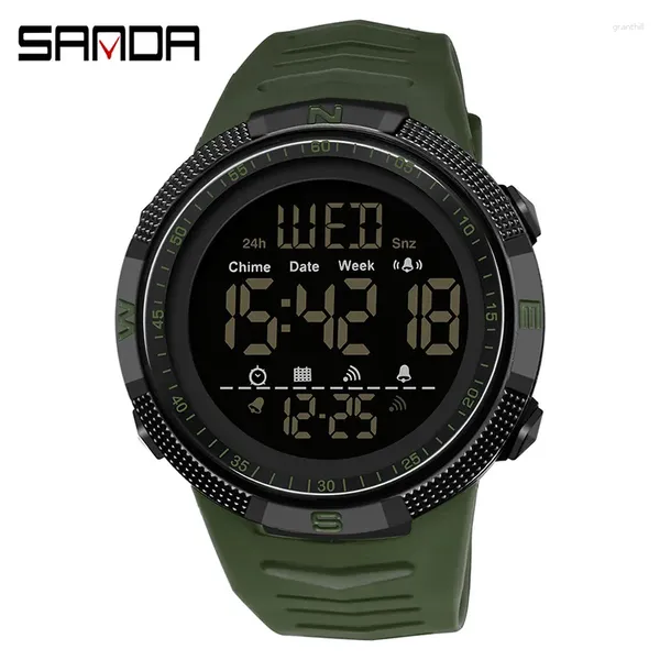 Relógios de pulso Sanda 6014 esportes ao ar livre homens moda pulseira de borracha impermeável movimento eletrônico grande digital dial modo de alarme relógios de pulso