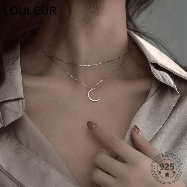 Louleur Collana in vero argento sterling 925 con luna Elegante collana a catena in oro a doppio strato per le donne Moda Lusso Gioielleria raffinata 09252u