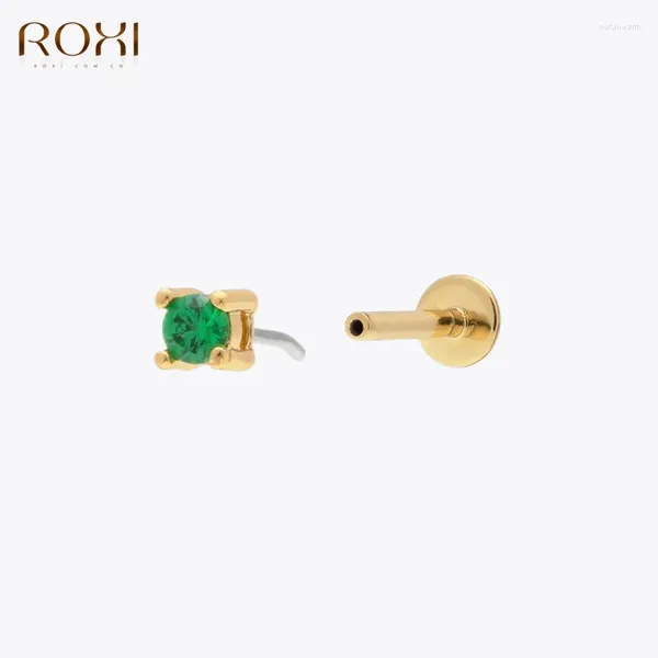 Orecchini a bottone ROXI 1 PC Squisiti zirconi Orecchino per le donne Argento sterling 925 Pietra verde / bianca Gioielli penetranti Pendientes Plata