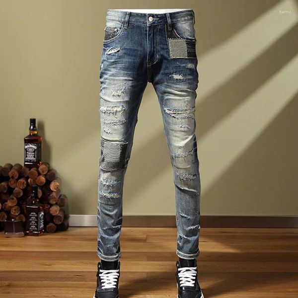 Jeans da uomo Patchwork maschile Design con foro strappato Elastico Jean Pantaloni stile hip-hop per uomo Pantalon di alta qualità Vaqueros Hombre oversize