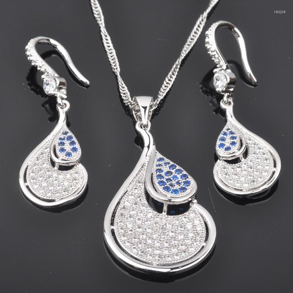 Серьги ожерелья, установленные для женщин, серебряная серебряная кубическая кубика циркония JS0179