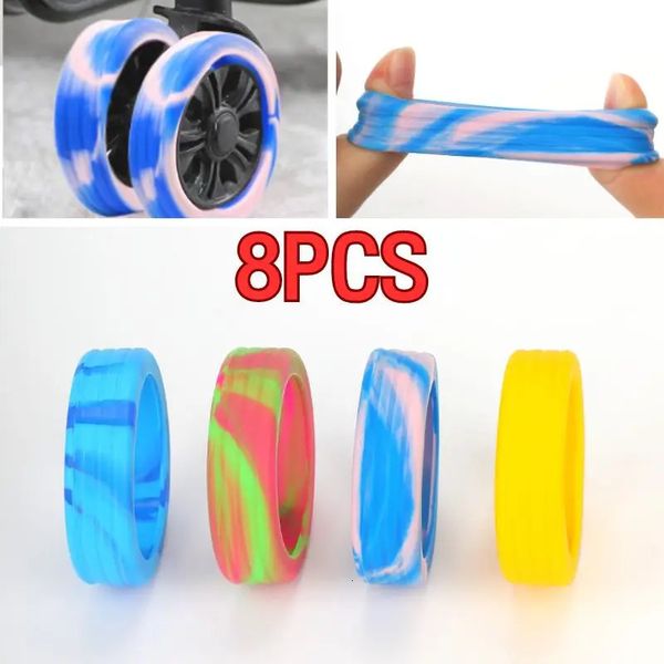 Saco peças acessórios 8pcs bagagem rodas protetor capa diy colorido silicone trolley caso silencioso rodízio manga reduzir ruído mala 231101